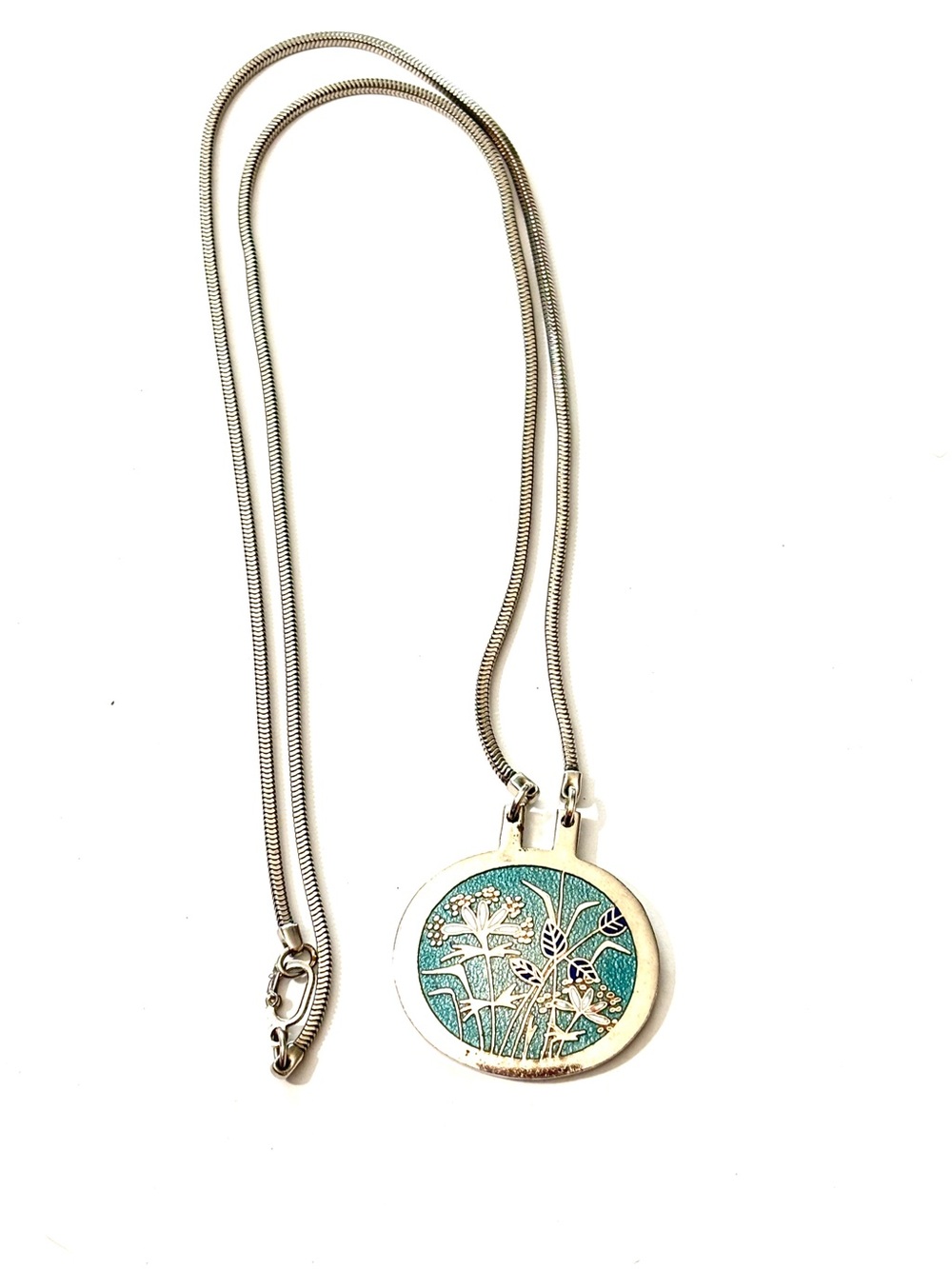 Vintage de Passillé-Sylvestre Enamel Floral Pendant Necklace Quebec Canada MCM